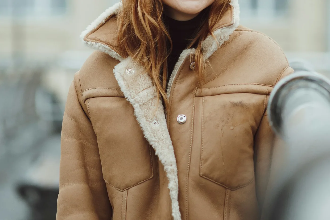 Blouson en Cuir Doublé Shearling Signature
